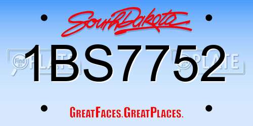 1BS7752 South Dakota License Plate