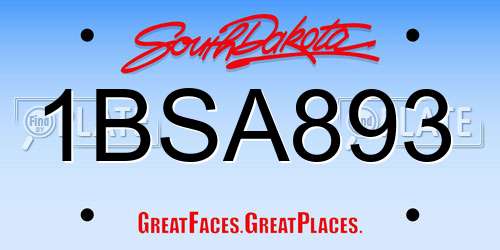 1BSA893 South Dakota License Plate