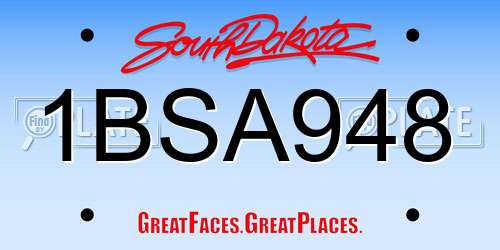 1BSA948 South Dakota License Plate