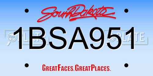 1BSA951 South Dakota License Plate