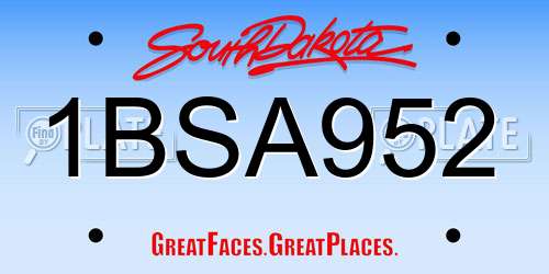 1BSA952 South Dakota License Plate