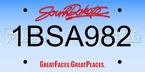 1BSA982 South Dakota License Plate