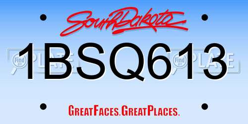 1BSQ613 South Dakota License Plate