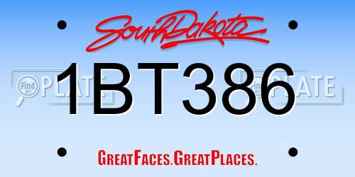 1BT386 South Dakota License Plate