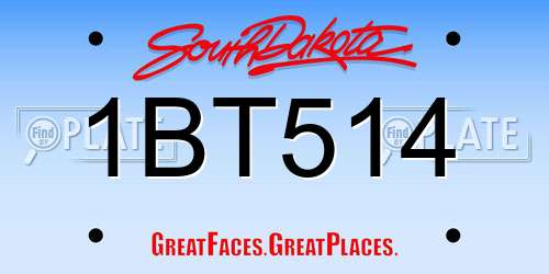 1BT514 South Dakota License Plate