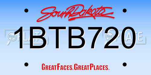 1BTB720 South Dakota License Plate