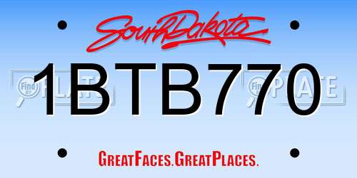 1BTB770 South Dakota License Plate