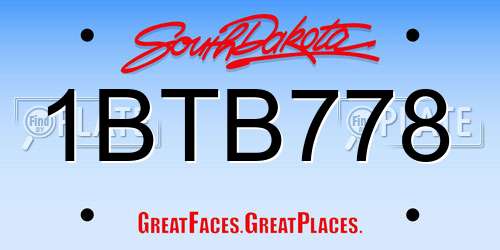 1BTB778 South Dakota License Plate