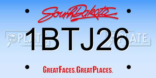 1BTJ26 South Dakota License Plate