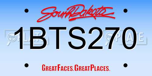 1BTS270 South Dakota License Plate