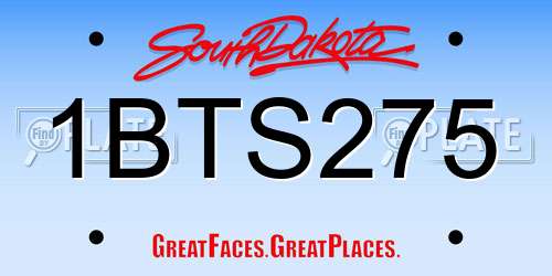 1BTS275 South Dakota License Plate