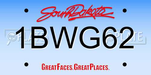 1BWG62 South Dakota License Plate