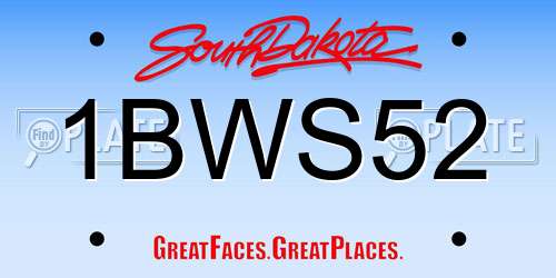 1BWS52 South Dakota License Plate