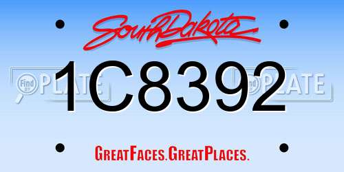 1C8392 South Dakota License Plate