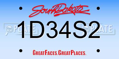 1D34S2 South Dakota License Plate