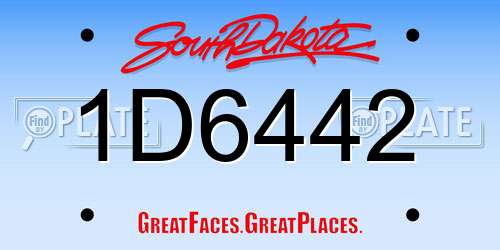 1D6442 South Dakota License Plate