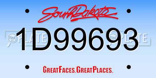 1D99693 South Dakota License Plate