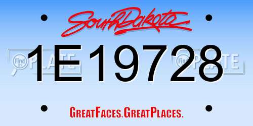 1E19728 South Dakota License Plate