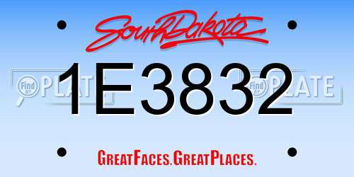 1E3832 South Dakota License Plate
