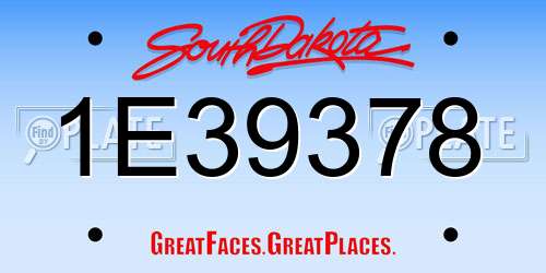 1E39378 South Dakota License Plate