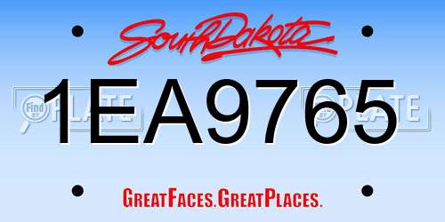 1EA9765 South Dakota License Plate