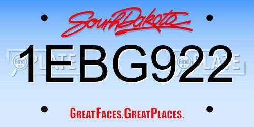 1EBG922 South Dakota License Plate