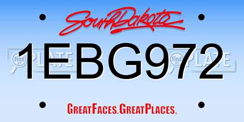 1EBG972 South Dakota License Plate