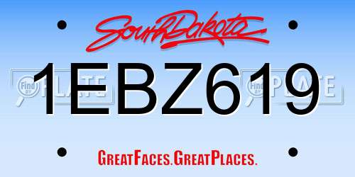 1EBZ619 South Dakota License Plate