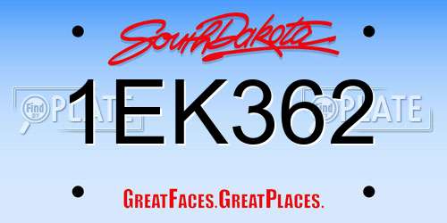 1EK362 South Dakota License Plate