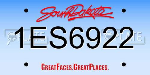 1ES6922 South Dakota License Plate