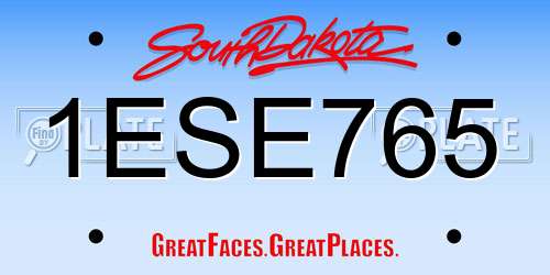1ESE765 South Dakota License Plate