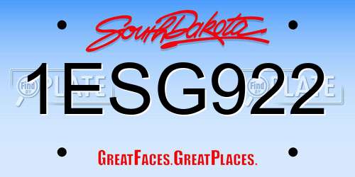 1ESG922 South Dakota License Plate