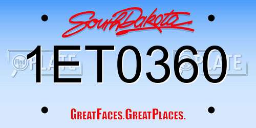 1ET0360 South Dakota License Plate