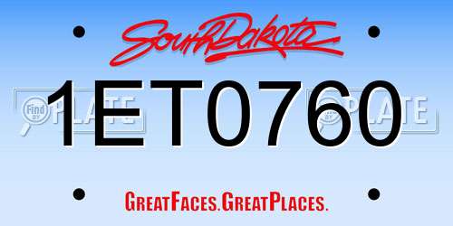 1ET0760 South Dakota License Plate