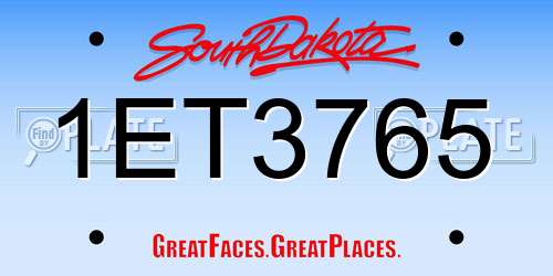 1ET3765 South Dakota License Plate