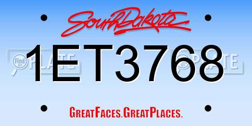 1ET3768 South Dakota License Plate