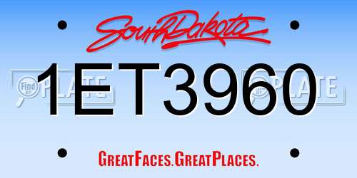 1ET3960 South Dakota License Plate