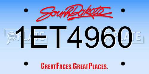 1ET4960 South Dakota License Plate