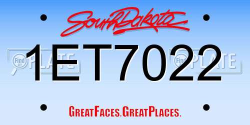 1ET7022 South Dakota License Plate