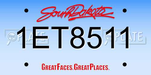 1ET8511 South Dakota License Plate
