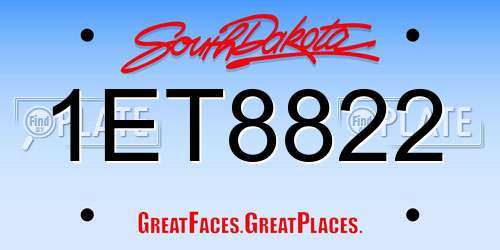 1ET8822 South Dakota License Plate