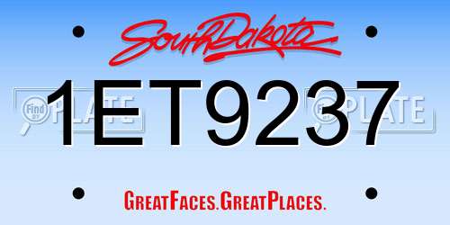 1ET9237 South Dakota License Plate