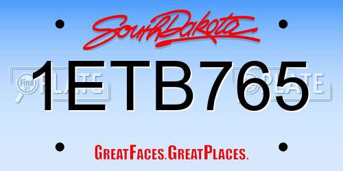 1ETB765 South Dakota License Plate