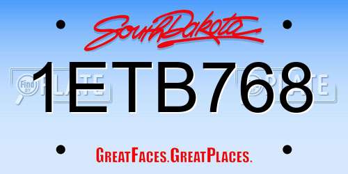 1ETB768 South Dakota License Plate