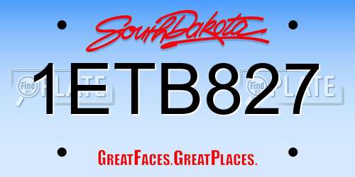 1ETB827 South Dakota License Plate