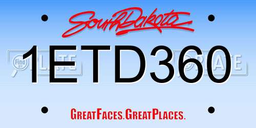 1ETD360 South Dakota License Plate