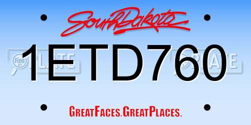 1ETD760 South Dakota License Plate