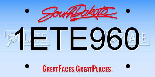 1ETE960 South Dakota License Plate