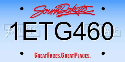 1ETG460 South Dakota License Plate