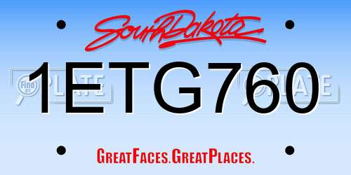 1ETG760 South Dakota License Plate